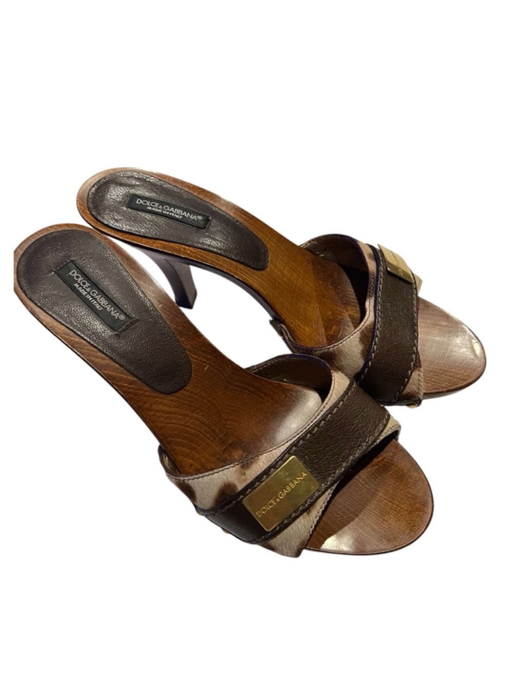 Dolce & Gabbana Brown Wooden Slide Heels / Mules size 38 made in Italy